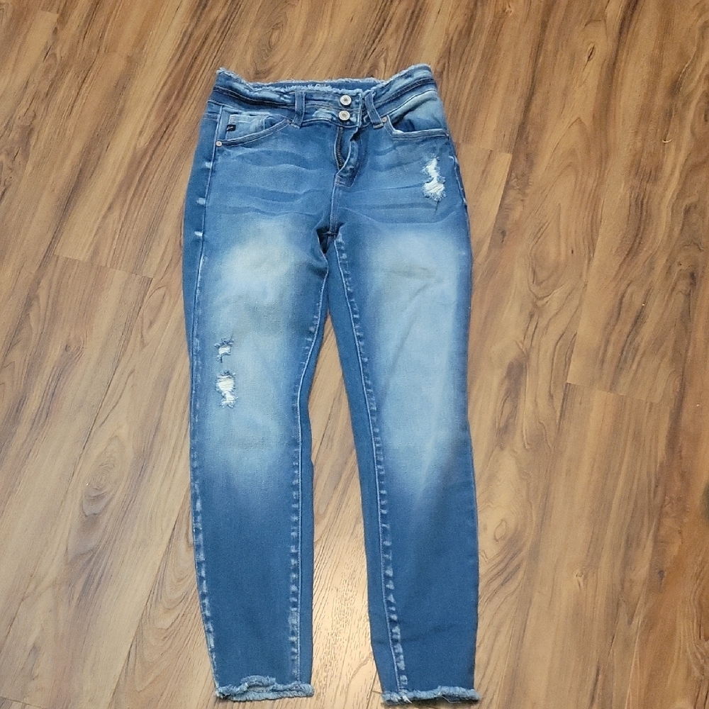 KanCan Blue Ankle Cropped Distressed Jeans